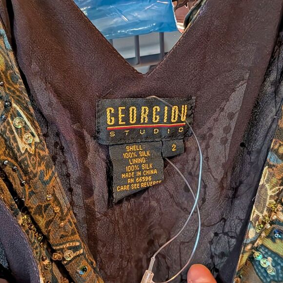 Vintage Y2K Georgiou Studios Silk Mini Dress Beaded Sequin Whimsigoth Party 2 - Picture 9 of 15